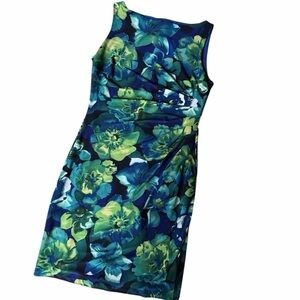 Lauren Ralph Lauren Blue Green Floral Sleeveless Dress, 10